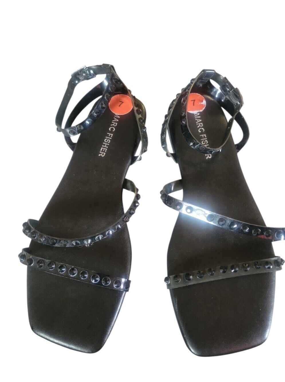 Marc Fisher Fonoo Black Studded Multi-Strap Square Toe Embellish Flat Sandals 7 - Picture 6 of 6